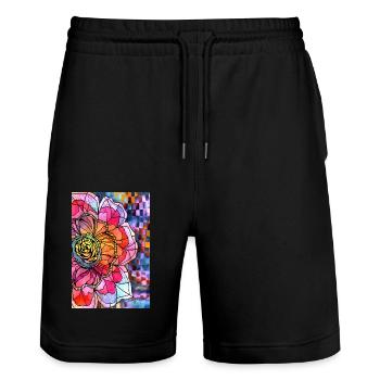 Blumen - Stanley/Stella Unisex Bio Joggingshorts Trainer  - Schwarz - Vorne - Nik (191cm) & Marisol (170cm)