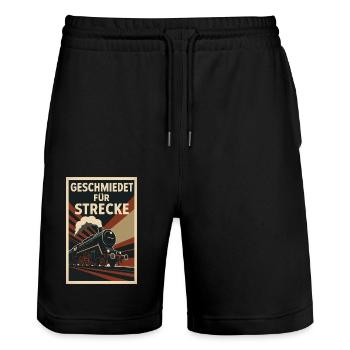Eisenbahn geschmiedet für Strecke Güterzug - Stanley/Stella Unisex Bio Joggingshorts Trainer  - Schwarz - Vorne - Nik (191cm) & Marisol (170cm)