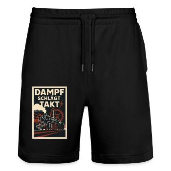 Eisenbahn Dampf schlägt Takt - Stanley/Stella Unisex Bio Joggingshorts Trainer  - Schwarz - Vorne - Nik (191cm) & Marisol (170cm)