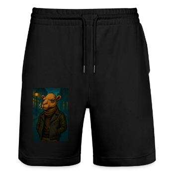 No Drama Camel - Stanley/Stella Trainer Unisex Organic Jogging Shorts - black - Front - Nik (191cm) & Marisol (170cm)