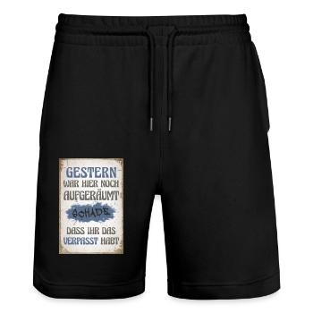 Gestern war hier noch aufgeräumt - Stanley/Stella Unisex Bio Joggingshorts Trainer  - Schwarz - Vorne - Nik (191cm) & Marisol (170cm)