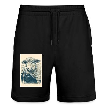 Vintager Linien-Schaf - Stanley/Stella Unisex Bio Joggingshorts Trainer  - Schwarz - Vorne - Nik (191cm) & Marisol (170cm)