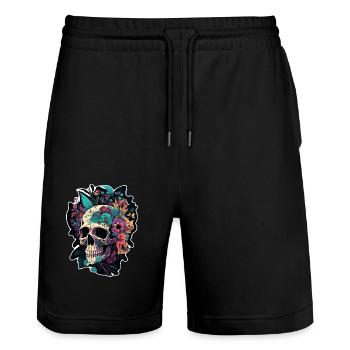 Human Skull & Flowers 5 - Stanley/Stella Trainer Unisex Organic Jogging Shorts - black - Front - Nik (191cm) & Marisol (170cm)
