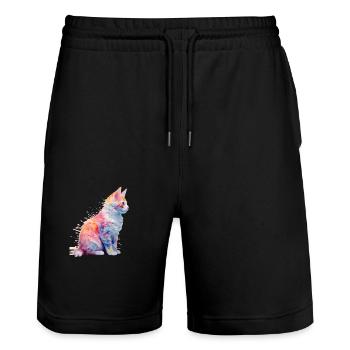 Süße Farbe Sprinkles Cat Splash Shirt Design - Stanley/Stella Unisex Bio Joggingshorts Trainer  - Schwarz - Vorne - Nik (191cm) & Marisol (170cm)