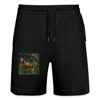 chicken - Stanley/Stella Trainer Unisex Organic Jogging Shorts - black - Front - Nik (191cm) & Marisol (170cm)