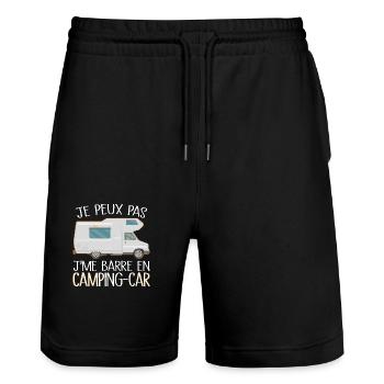 Je peux pas je me barre en camping-car - Short de jogging bio TRAINER Stanley/Stella unisexe - noir - Devant - Nik (191cm) & Marisol (170cm)