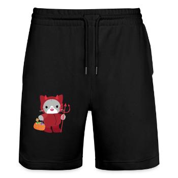 Chat d’Halloween Diable Rouge. Kawai - Short de jogging bio TRAINER Stanley/Stella unisexe - noir - Devant - Nik (191cm) & Marisol (170cm)