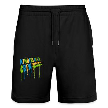 Friends Kindergarten Crew Crayons - Stanley/Stella Trainer Unisex Organic Jogging Shorts - black - Front - Nik (191cm) & Marisol (170cm)
