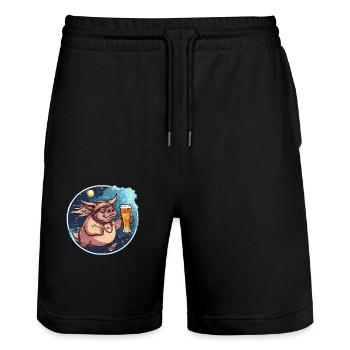 Cochon avec ailes et bière - Short de jogging bio TRAINER Stanley/Stella unisexe - noir - Devant - Nik (191cm) & Marisol (170cm)