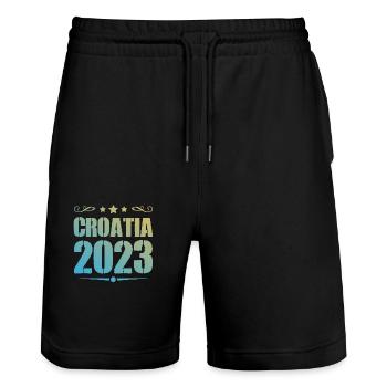 Croatia 2023 - Stanley/Stella Trainer Unisex Organic Jogging Shorts - black - Front - Nik (191cm) & Marisol (170cm)