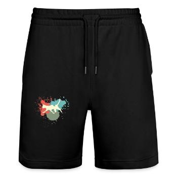 Éclaboussures de couleur rétro chat - Short de jogging bio TRAINER Stanley/Stella unisexe - noir - Devant - Nik (191cm) & Marisol (170cm)
