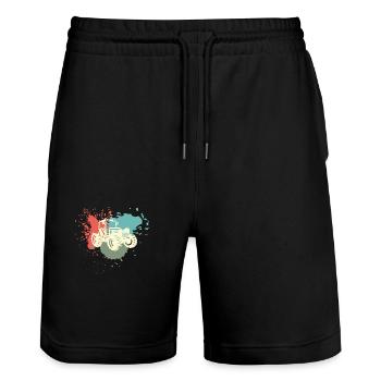 Traktor Bauer Landwirt Retro - Stanley/Stella Unisex Bio Joggingshorts Trainer  - Schwarz - Vorne - Nik (191cm) & Marisol (170cm)