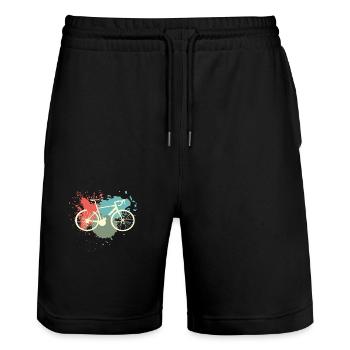Fahrrad Retro Geschenk Farbklecks - Stanley/Stella Unisex Bio Joggingshorts Trainer  - Schwarz - Vorne - Nik (191cm) & Marisol (170cm)