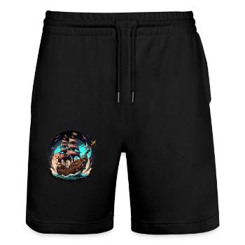 Bateau pirate - Short de jogging bio TRAINER Stanley/Stella unisexe - noir - Devant - Nik (191cm) & Marisol (170cm)