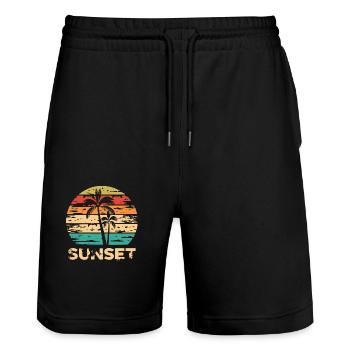 Art rétro coucher de soleil - Short de jogging bio TRAINER Stanley/Stella unisexe - noir - Devant - Nik (191cm) & Marisol (170cm)