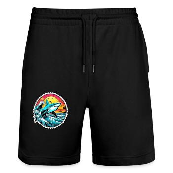 requin et coucher de soleil - Short de jogging bio TRAINER Stanley/Stella unisexe - noir - Devant - Nik (191cm) & Marisol (170cm)