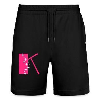 Buchstabe K Glitzer - Stanley/Stella Unisex Bio Joggingshorts Trainer  - Schwarz - Vorne - Nik (191cm) & Marisol (170cm)