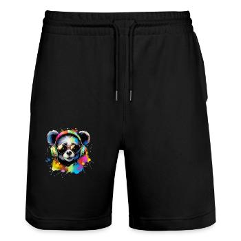 Süßer Baby Pandabär mit Headset Geschenk Bär - Stanley/Stella Unisex Bio Joggingshorts Trainer  - Schwarz - Vorne - Nik (191cm) & Marisol (170cm)