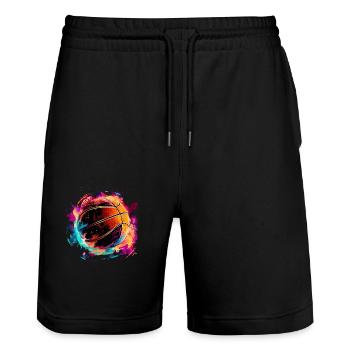 Basketball in Flash Art Design for Sports Fans - Stanley/Stella Trainer Unisex Organic Jogging Shorts - black - Front - Nik (191cm) & Marisol (170cm)