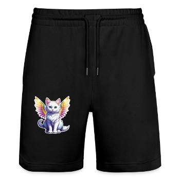 Cat with Wings - Stanley/Stella Trainer Unisex Organic Jogging Shorts - black - Front - Nik (191cm) & Marisol (170cm)
