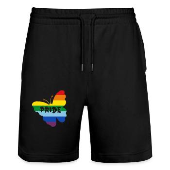 Papillon drapeau arc-en-ciel - Short de jogging bio TRAINER Stanley/Stella unisexe - noir - Devant - Nik (191cm) & Marisol (170cm)