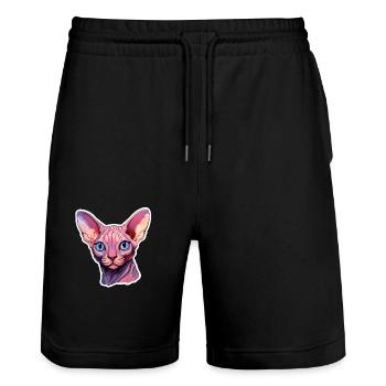 Sphynx-Katzenkopf - Stanley/Stella Unisex Bio Joggingshorts Trainer  - Schwarz - Vorne - Nik (191cm) & Marisol (170cm)