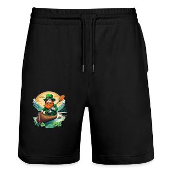 St. Patrick's Day Kleeblatt Kajak - Stanley/Stella Unisex Bio Joggingshorts Trainer  - Schwarz - Vorne - Nik (191cm) & Marisol (170cm)