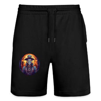 Gruseliges Halloween-partykostüm Voodoo-priester - Stanley/Stella Trainer Unisex Organic Jogging Shorts - black - Front - Nik (191cm) & Marisol (170cm)