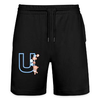 Lettre u bleue ours - Short de jogging bio TRAINER Stanley/Stella unisexe - noir - Devant - Nik (191cm) & Marisol (170cm)