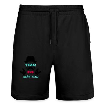 team bräutigam - Stanley/Stella Unisex Bio Joggingshorts Trainer  - Schwarz - Vorne - Nik (191cm) & Marisol (170cm)