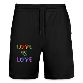Rainbow Love is Love - Stanley/Stella Trainer Unisex Organic Jogging Shorts - black - Front - Nik (191cm) & Marisol (170cm)