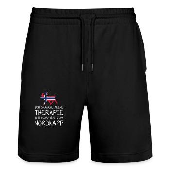 Ich brauche keine Therapie I muss nur zum Nordkapp - Stanley/Stella Unisex Bio Joggingshorts Trainer  - Schwarz - Vorne - Nik (191cm) & Marisol (170cm)