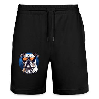 Old english Bulldog mit Sonnenbrille - Stanley/Stella Unisex Bio Joggingshorts Trainer  - Schwarz - Vorne - Nik (191cm) & Marisol (170cm)