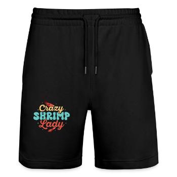 Crazy Shrimp Lady Seafood Shrimp Lover - Stanley/Stella Unisex Bio Joggingshorts Trainer  - Schwarz - Vorne - Nik (191cm) & Marisol (170cm)
