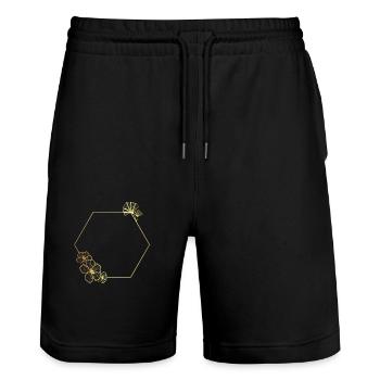 Cadre hexagon doré floral personnalisé - Short de jogging bio TRAINER Stanley/Stella unisexe - noir - Devant - Nik (191cm) & Marisol (170cm)