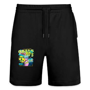 Music from the 80s - Eighties- Musik - Achtziger - Stanley/Stella Trainer Unisex Organic Jogging Shorts - black - Front - Nik (191cm) & Marisol (170cm)