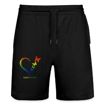 Rainbow Heart Butterflies "Love is Love" - Stanley/Stella Trainer Unisex Organic Jogging Shorts - black - Front - Nik (191cm) & Marisol (170cm)