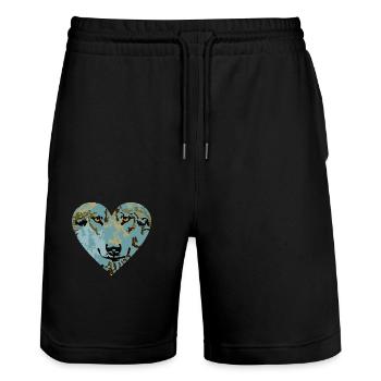 Herz Wolf Blau - Stanley/Stella Unisex Bio Joggingshorts Trainer  - Schwarz - Vorne - Nik (191cm) & Marisol (170cm)