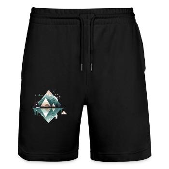 Minimalistische Berge - Stanley/Stella Unisex Bio Joggingshorts Trainer  - Schwarz - Vorne - Nik (191cm) & Marisol (170cm)