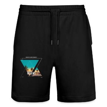 Miami Vibes - Sommerliches T-Shirt - Stanley/Stella Unisex Bio Joggingshorts Trainer  - Schwarz - Vorne - Nik (191cm) & Marisol (170cm)