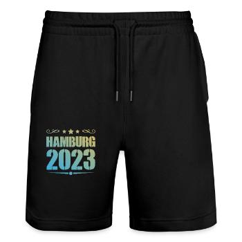 Hambourg 2023 - Short de jogging bio TRAINER Stanley/Stella unisexe - noir - Devant - Nik (191cm) & Marisol (170cm)