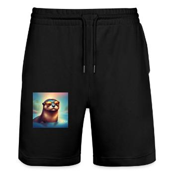 Sunny Otter - Stanley/Stella Trainer Unisex Organic Jogging Shorts - black - Front - Nik (191cm) & Marisol (170cm)
