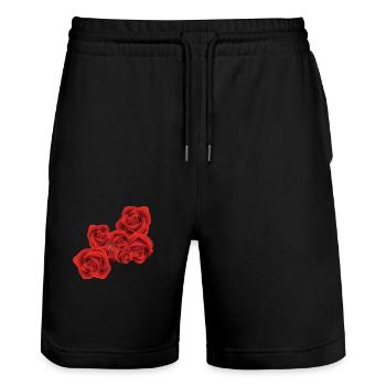 Rote Rose - Stanley/Stella Unisex Bio Joggingshorts Trainer  - Schwarz - Vorne - Nik (191cm) & Marisol (170cm)