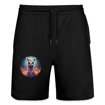 Gruseliges Halloween-party-kostüm, Zombie-lama - Stanley/Stella Trainer Unisex Organic Jogging Shorts - black - Front - Nik (191cm) & Marisol (170cm)