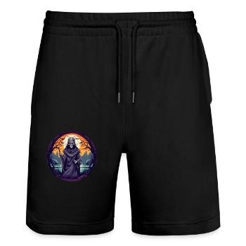 Gruseliges Halloween-partykostüm Sensenmann - Stanley/Stella Trainer Unisex Organic Jogging Shorts - black - Front - Nik (191cm) & Marisol (170cm)