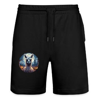 Gruseliges Halloween Party Kostüm Zombie Lama - Stanley/Stella Trainer Unisex Organic Jogging Shorts - black - Front - Nik (191cm) & Marisol (170cm)