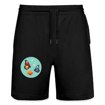 Schmetterling - Stanley/Stella Unisex Bio Joggingshorts Trainer  - Schwarz - Vorne - Nik (191cm) & Marisol (170cm)