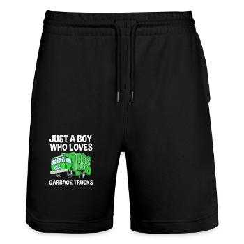 Bauwagen Baustelle Fahrzeug Kindergeburtstag - Stanley/Stella Unisex Bio Joggingshorts Trainer  - Schwarz - Vorne - Nik (191cm) & Marisol (170cm)