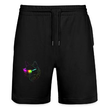 Rave Raver Techno music Techno bass Mischpult - Stanley/Stella Unisex Bio Joggingshorts Trainer  - Schwarz - Vorne - Nik (191cm) & Marisol (170cm)