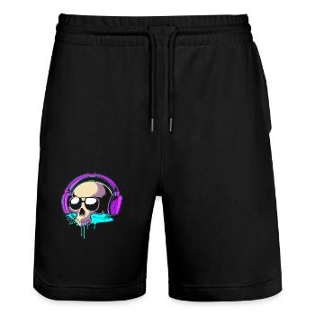 Rave Raver Techno music Techno bass Mischpult - Stanley/Stella Unisex Bio Joggingshorts Trainer  - Schwarz - Vorne - Nik (191cm) & Marisol (170cm)